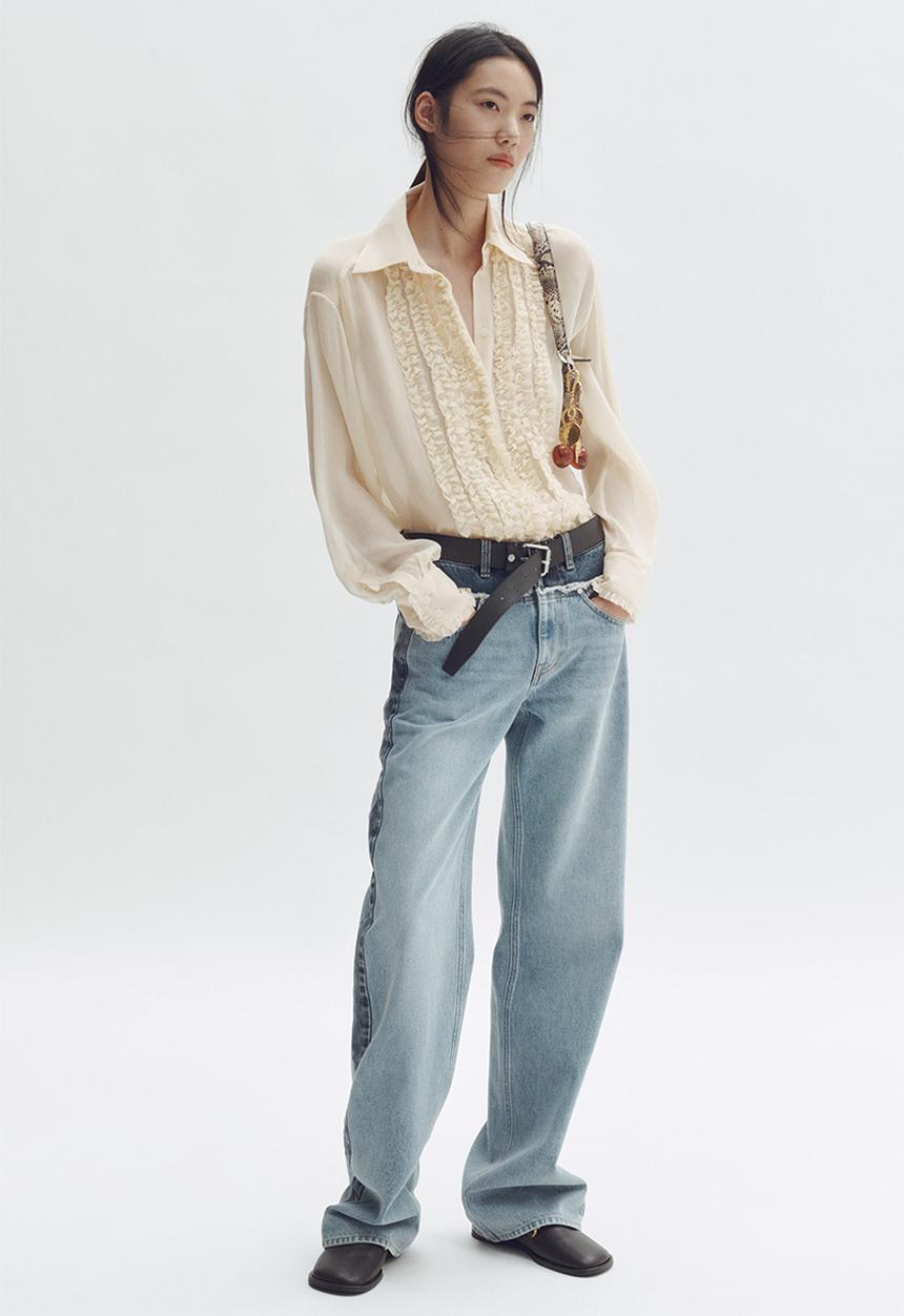 H&M - Stella McCartney H&M: Silk-blend ruffled-bib blouse - cream
