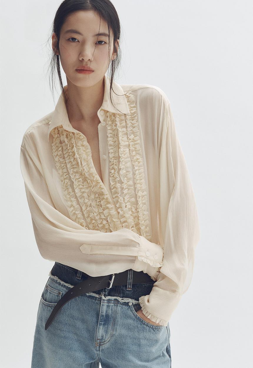H&M - Stella McCartney H&M: Silk-blend ruffled-bib blouse - cream