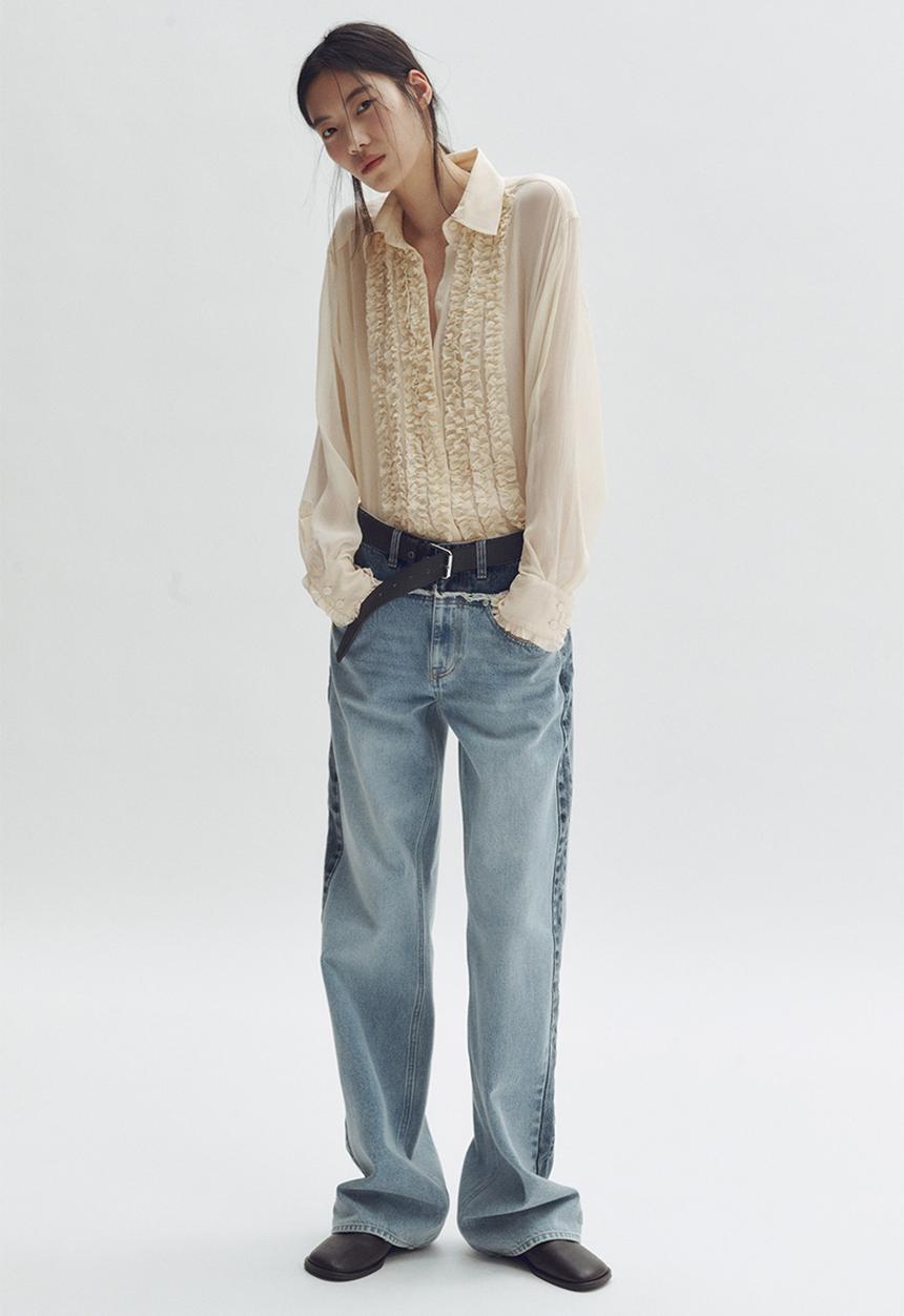 H&M - Stella McCartney H&M: Silk-blend ruffled-bib blouse - cream