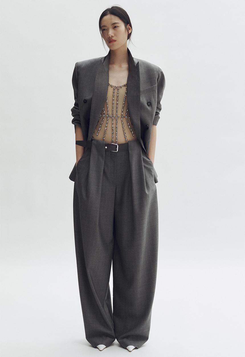 H&M - Stella McCartney H&M: Barrel-leg wool trousers - dark grey/pinstriped