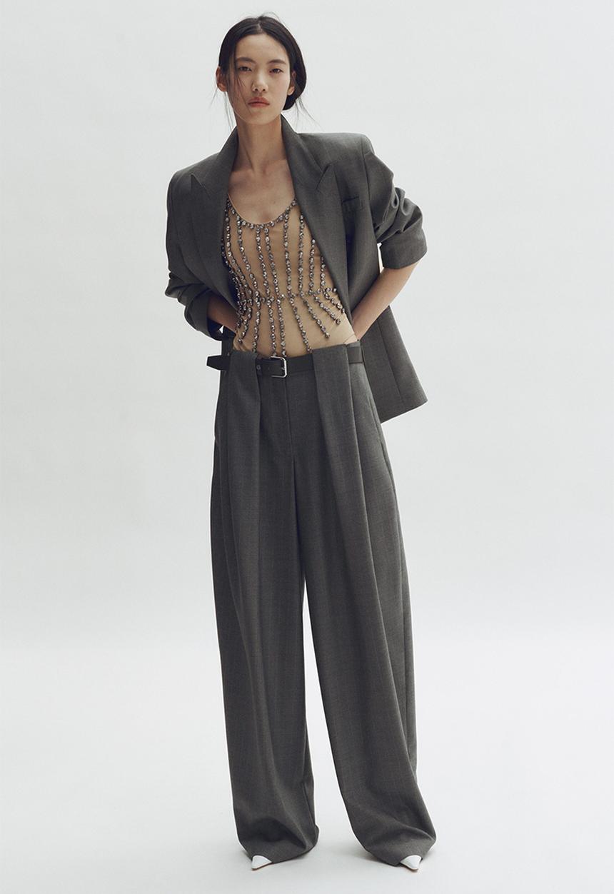 H&M - Stella McCartney H&M: Barrel-leg wool trousers - dark grey/pinstriped