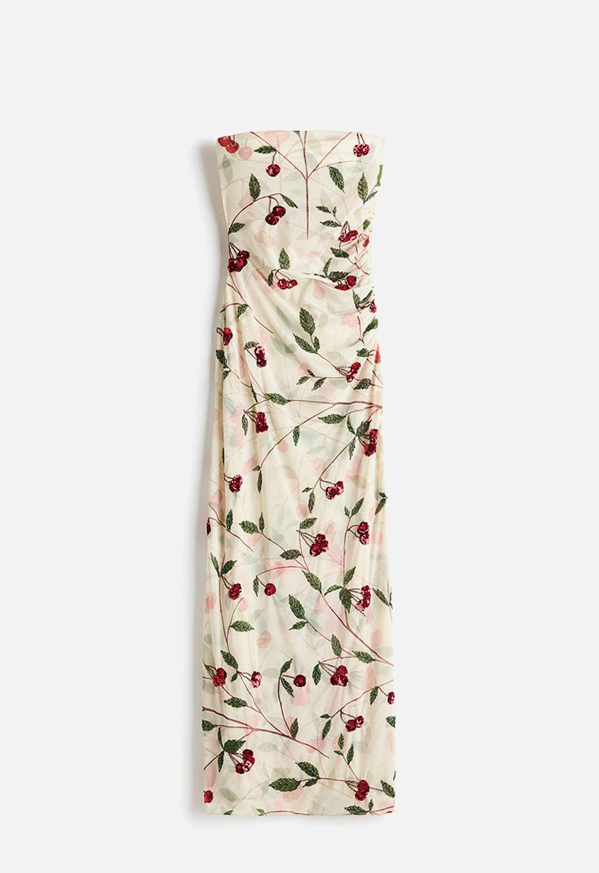 H&M - Stella McCartney H&M: Cherry-print mesh tube dress - cream