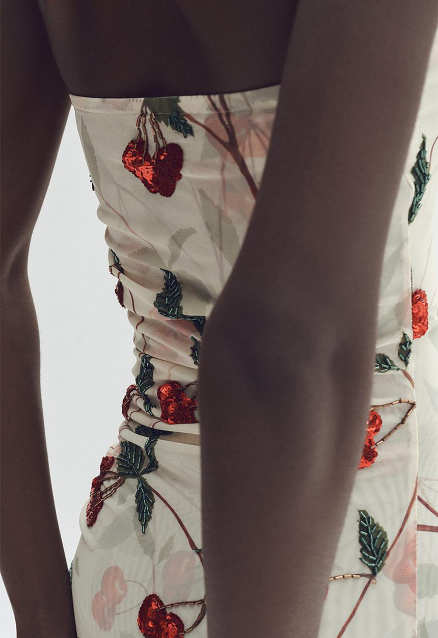 H&M - Stella McCartney H&M: Cherry-print mesh tube dress - cream