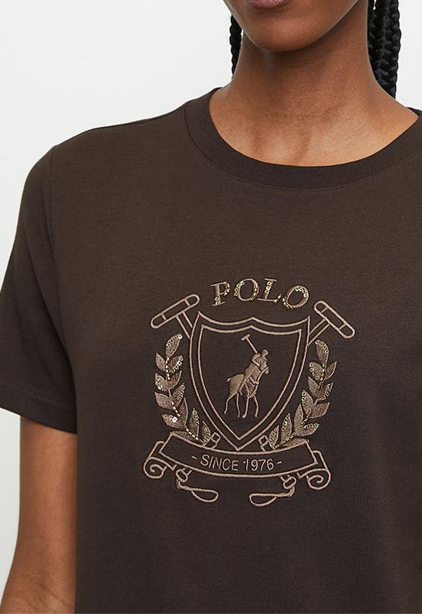 POLO - Women Casey short sleeve crest T-shirt - chocolate