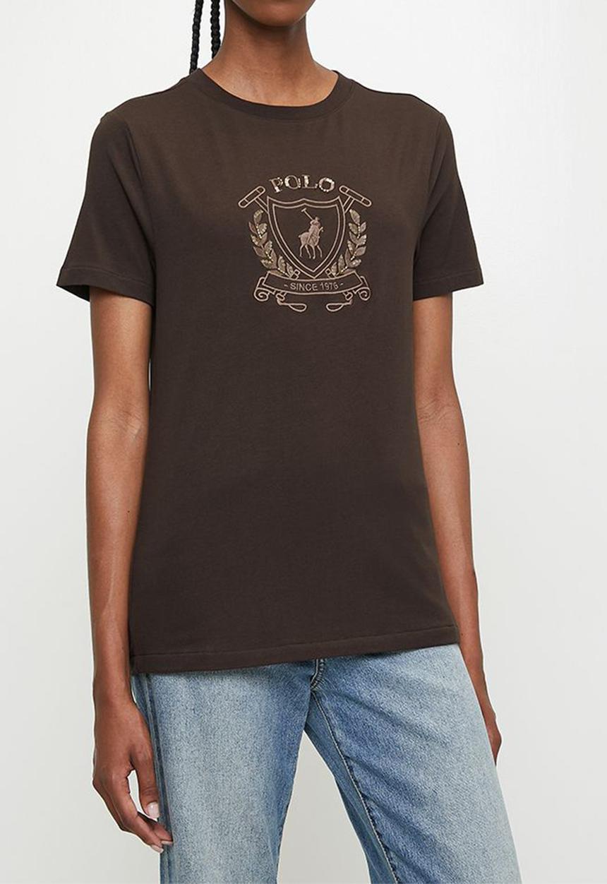 POLO - Women Casey short sleeve crest T-shirt - chocolate