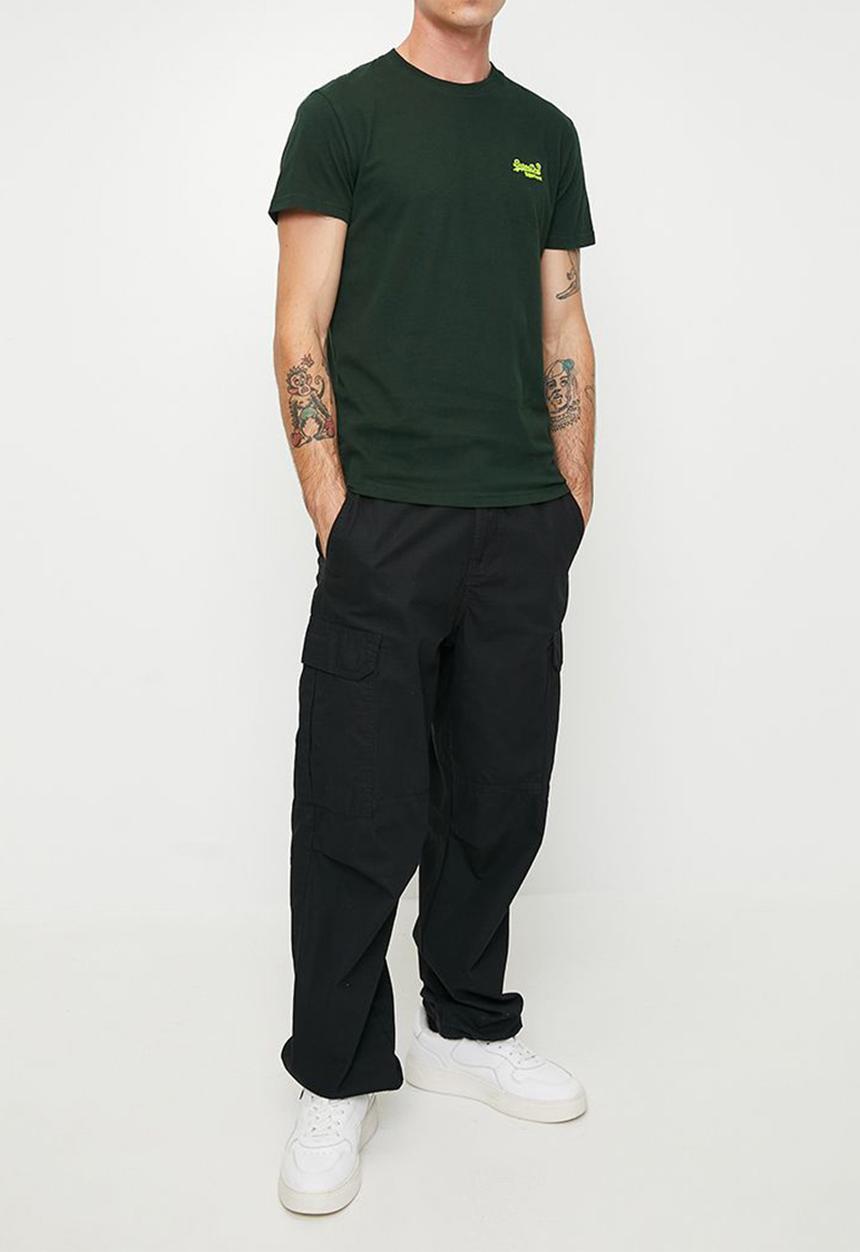 Superdry. - Essential logo emb tee - Forest Green/Fluro Yellow