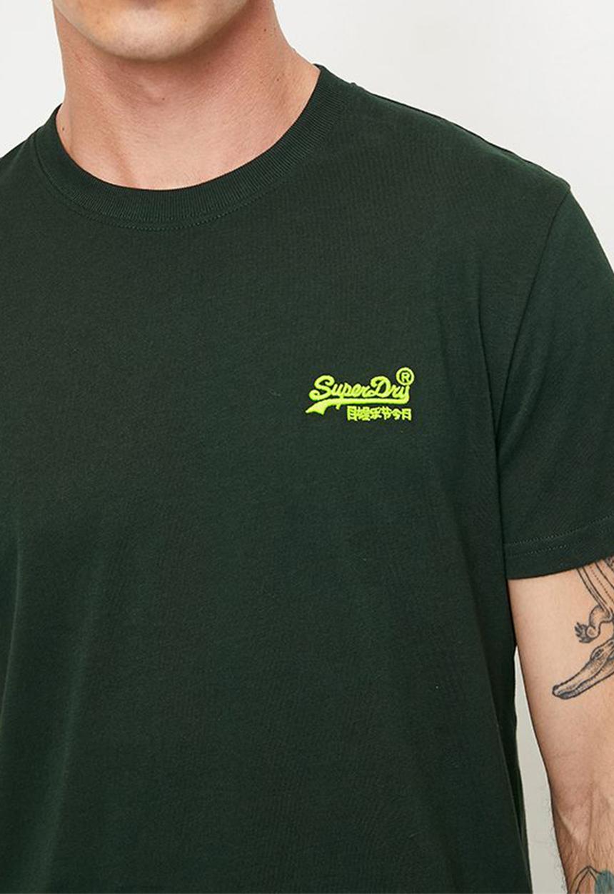 Superdry. - Essential logo emb tee - Forest Green/Fluro Yellow