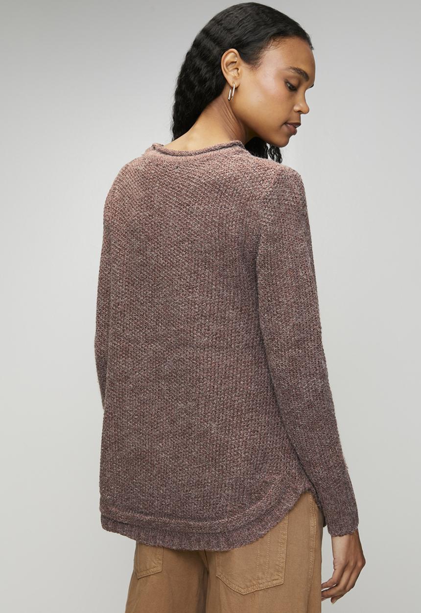 MANDI - Long Sleeve Waffle Sweater With Side Wood Buttons - Chocolate