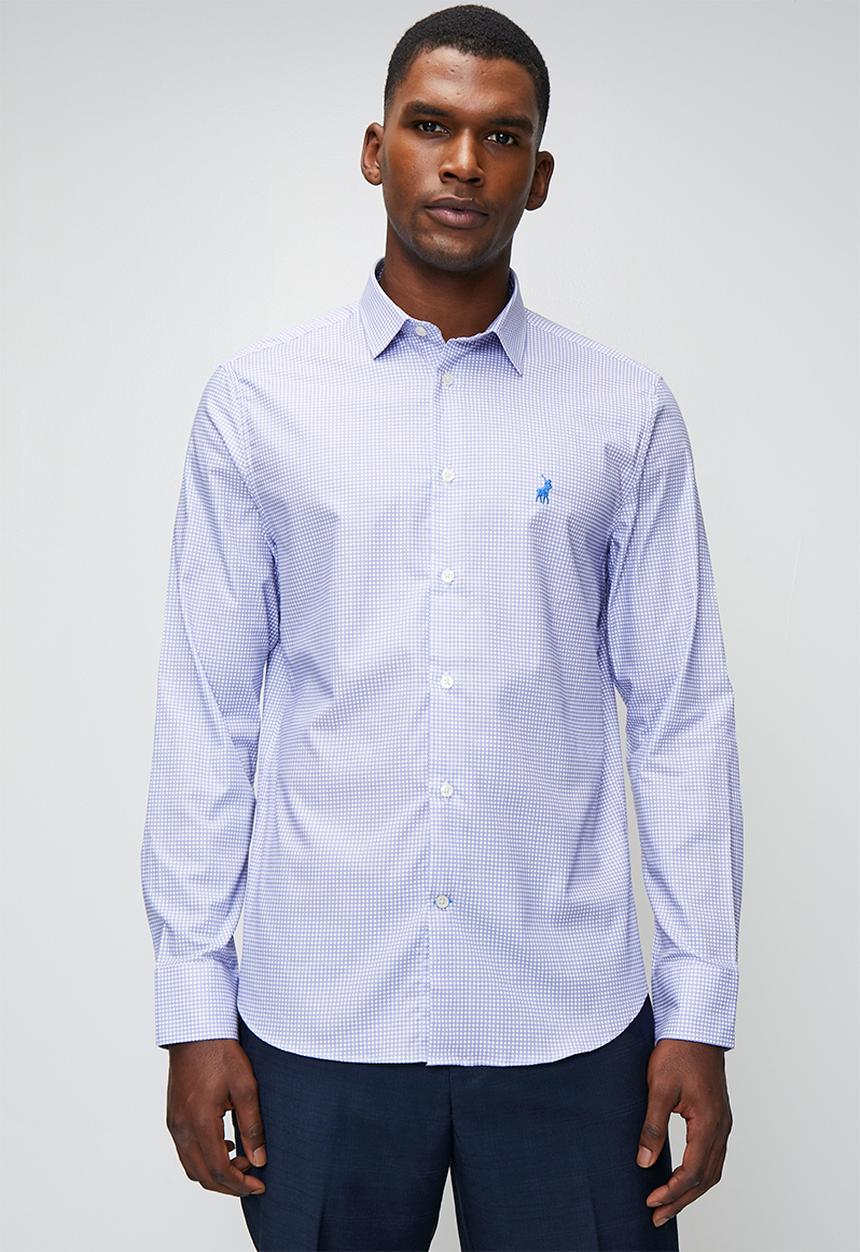 POLO - Lannister Ls Micro Print Shirt - Light Blue