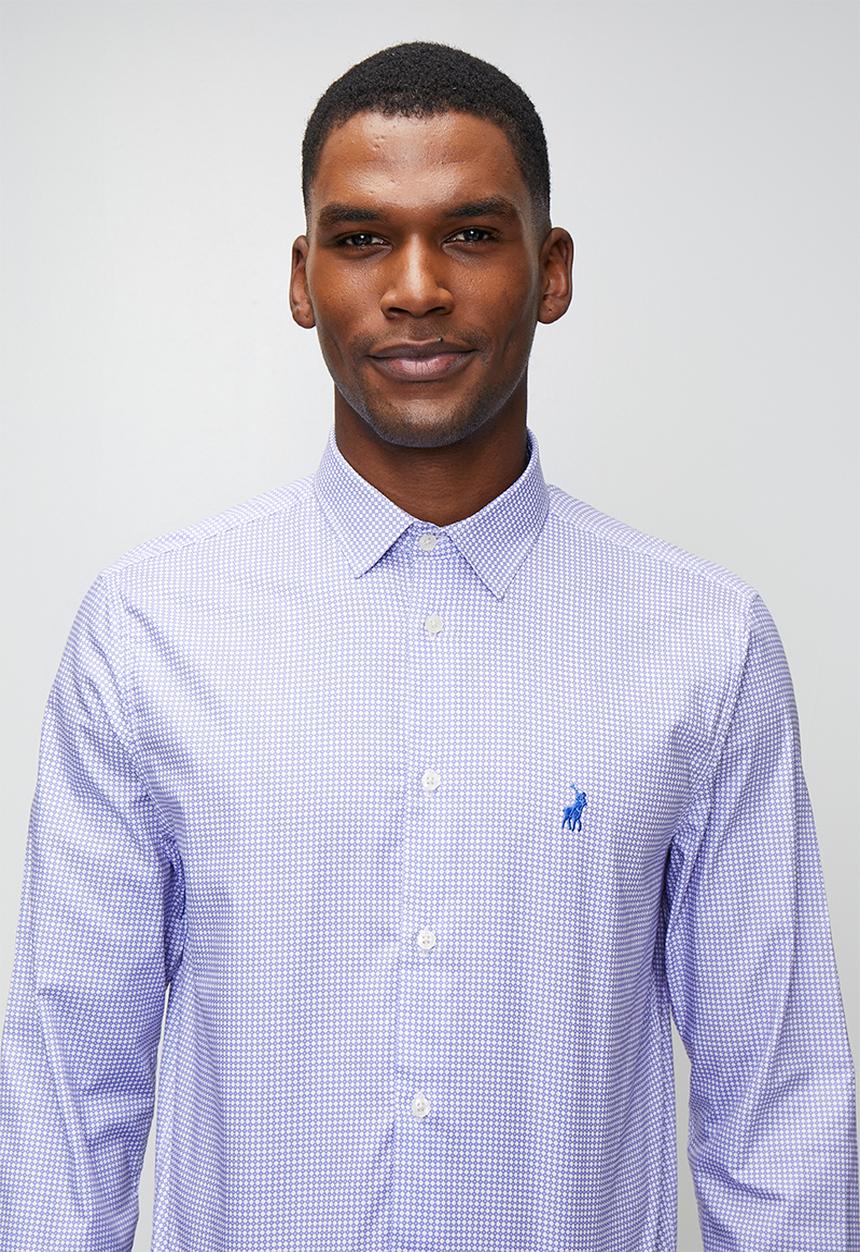 POLO - Lannister Ls Micro Print Shirt - Light Blue