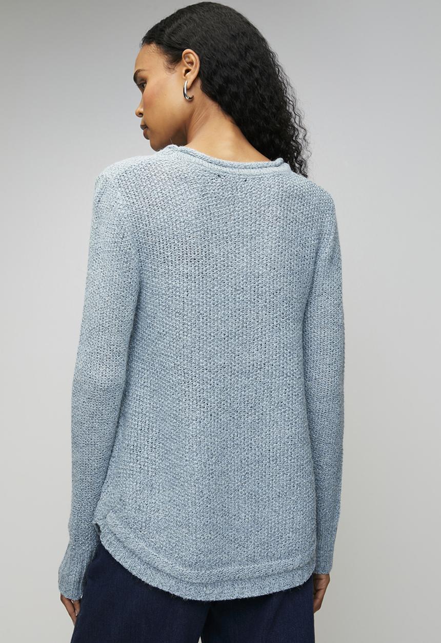 MANDI - Long Sleeve Waffle Sweater With Side Wood Buttons - Light Blue