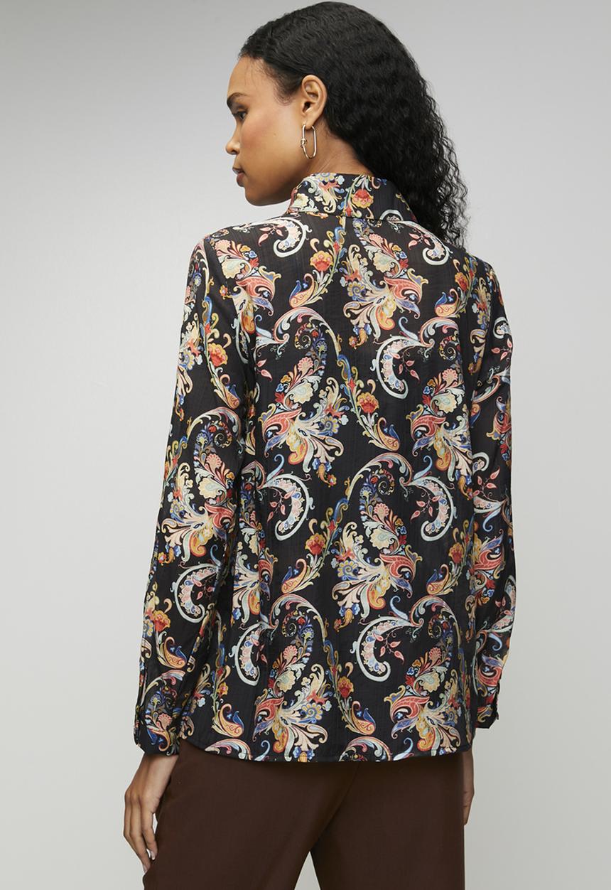 MANDI - Long sleeve Button Through Sheer Printed Blouse - Multi Black