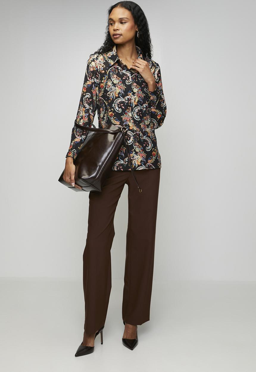 MANDI - Long sleeve Button Through Sheer Printed Blouse - Multi Black