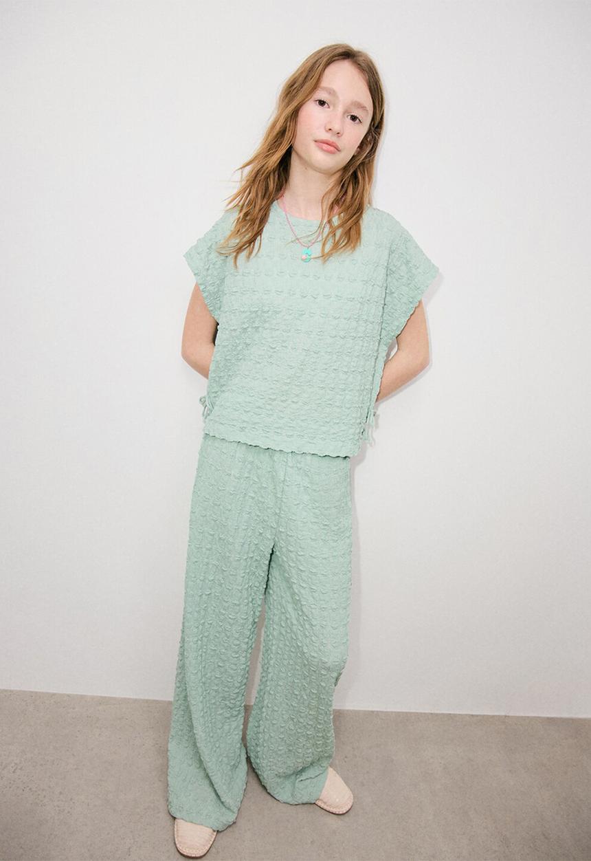 MANGO - Trousers DOTSET - Turquoise / Aqua
