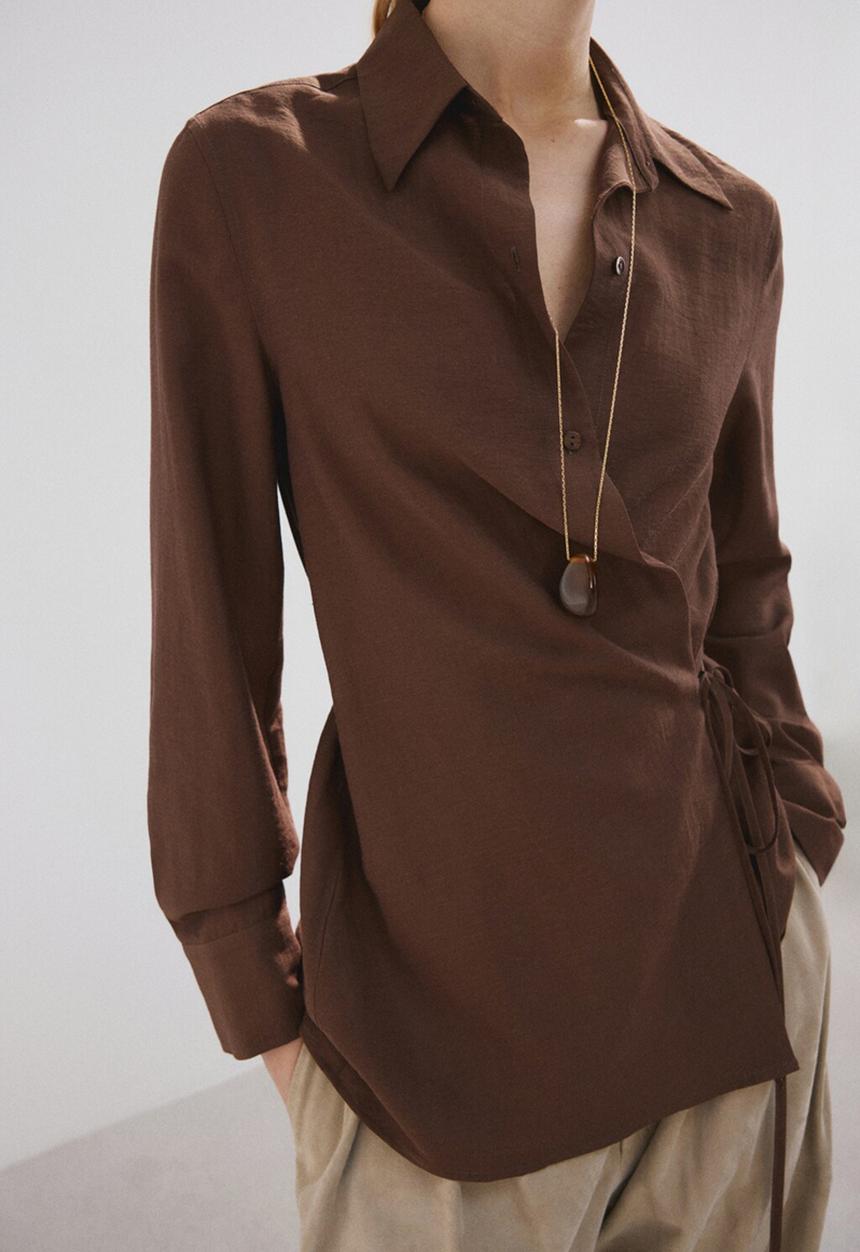 MANGO - Shirt gale - brown