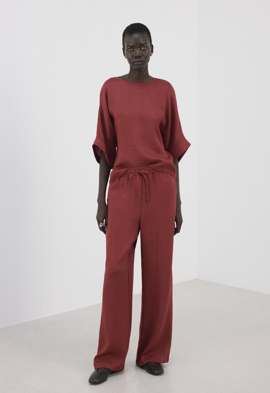 MANGO - Trousers salvia - red