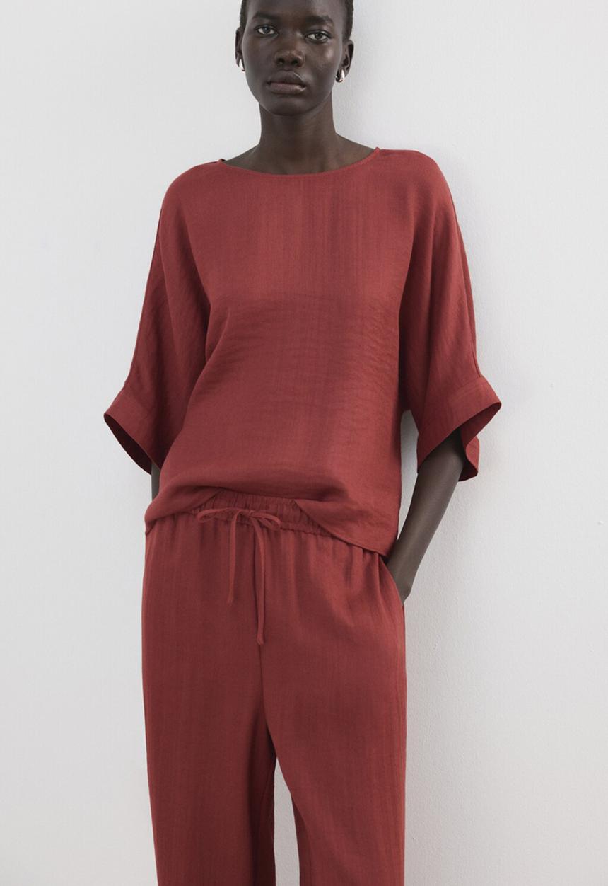 MANGO - Trousers salvia - red