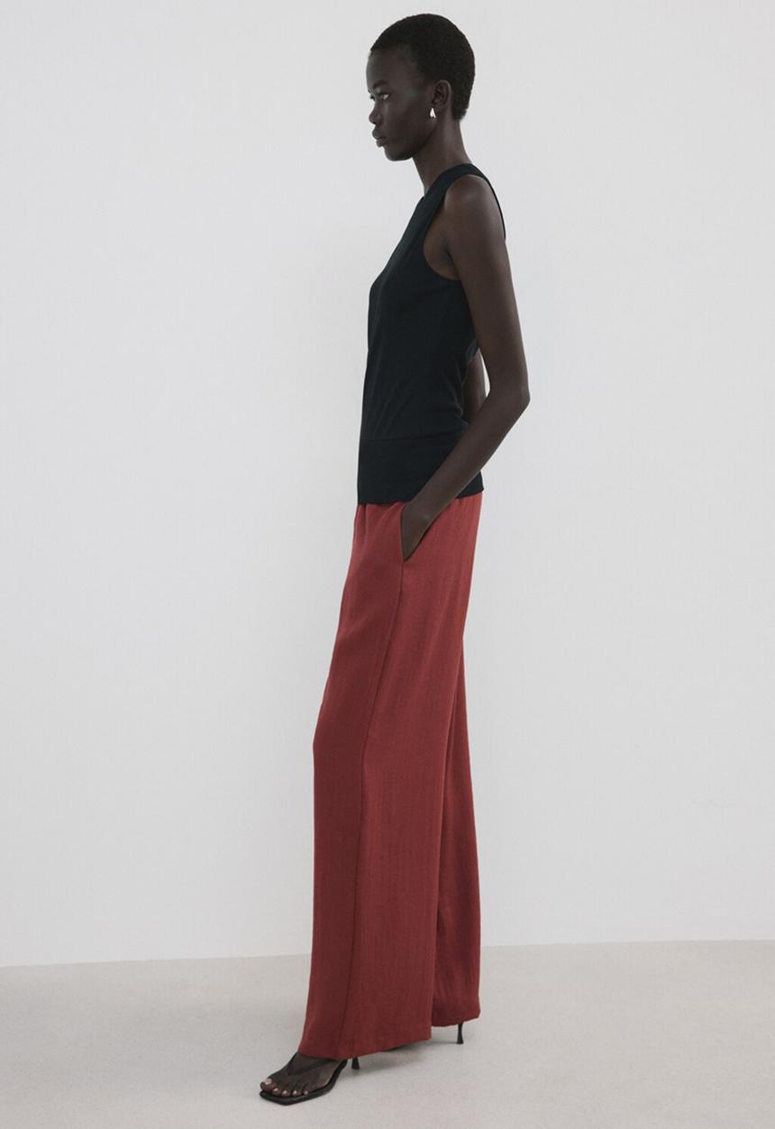 MANGO - Trousers salvia - red