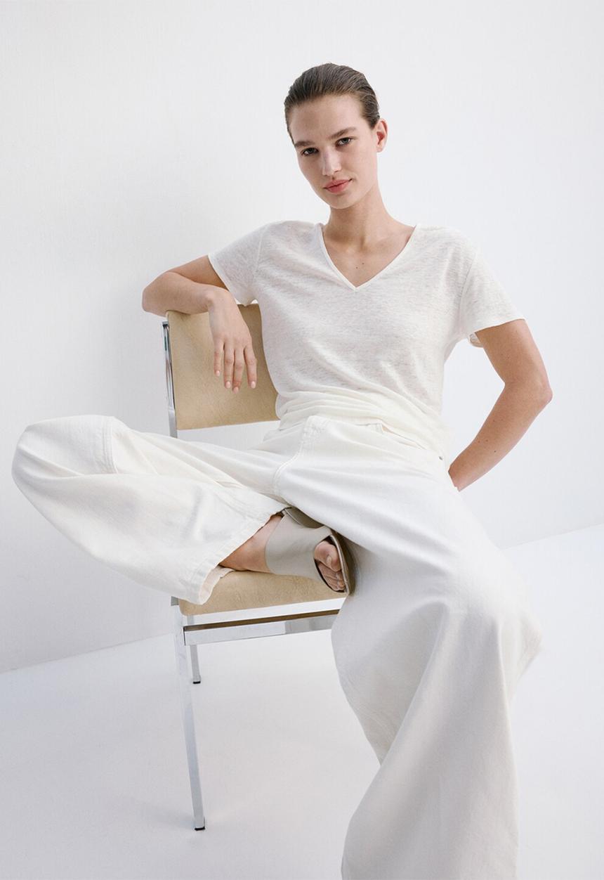 MANGO - T-shirt linito - natural