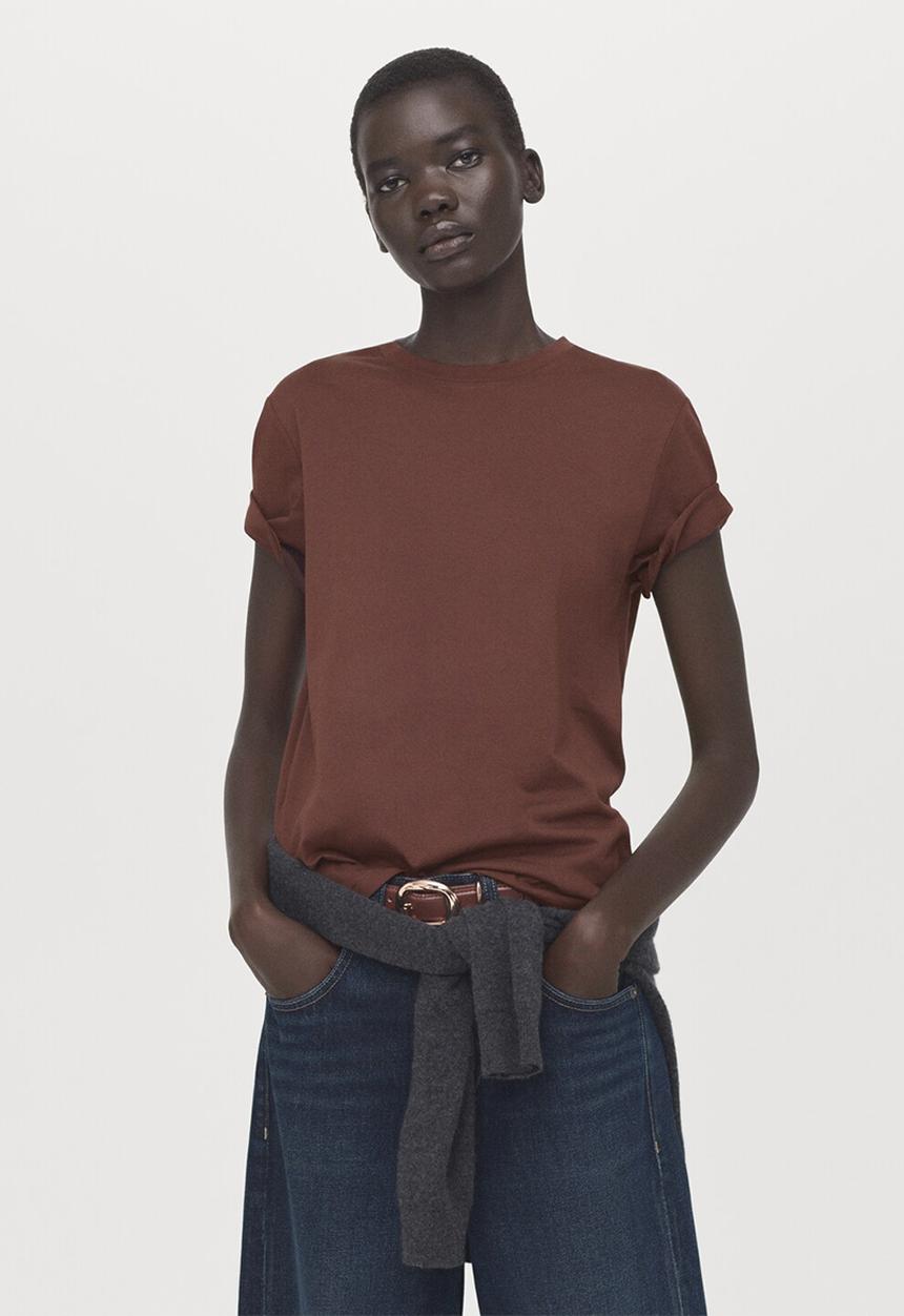 MANGO - T-shirt chals- rust/copper