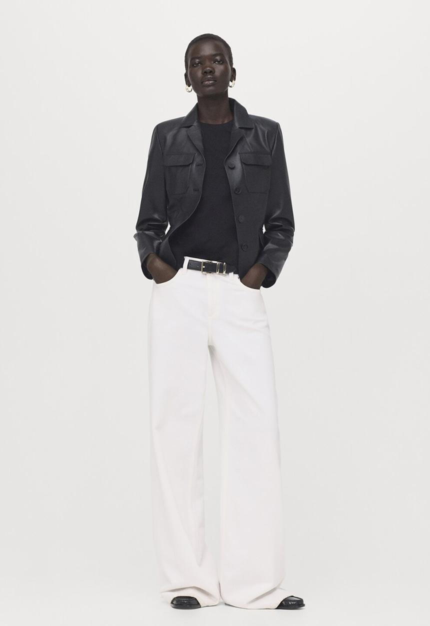 MANGO - T-shirt chals- black