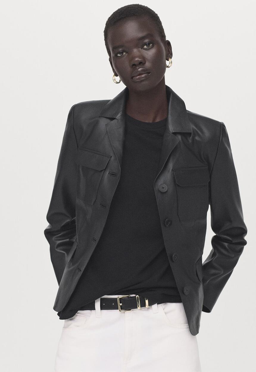MANGO - T-shirt chals- black