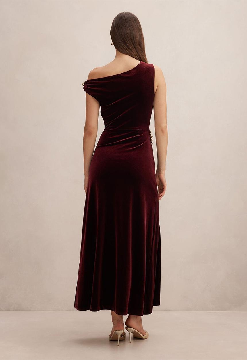 Forever New - Winslet off shoulder velvet dress in berry