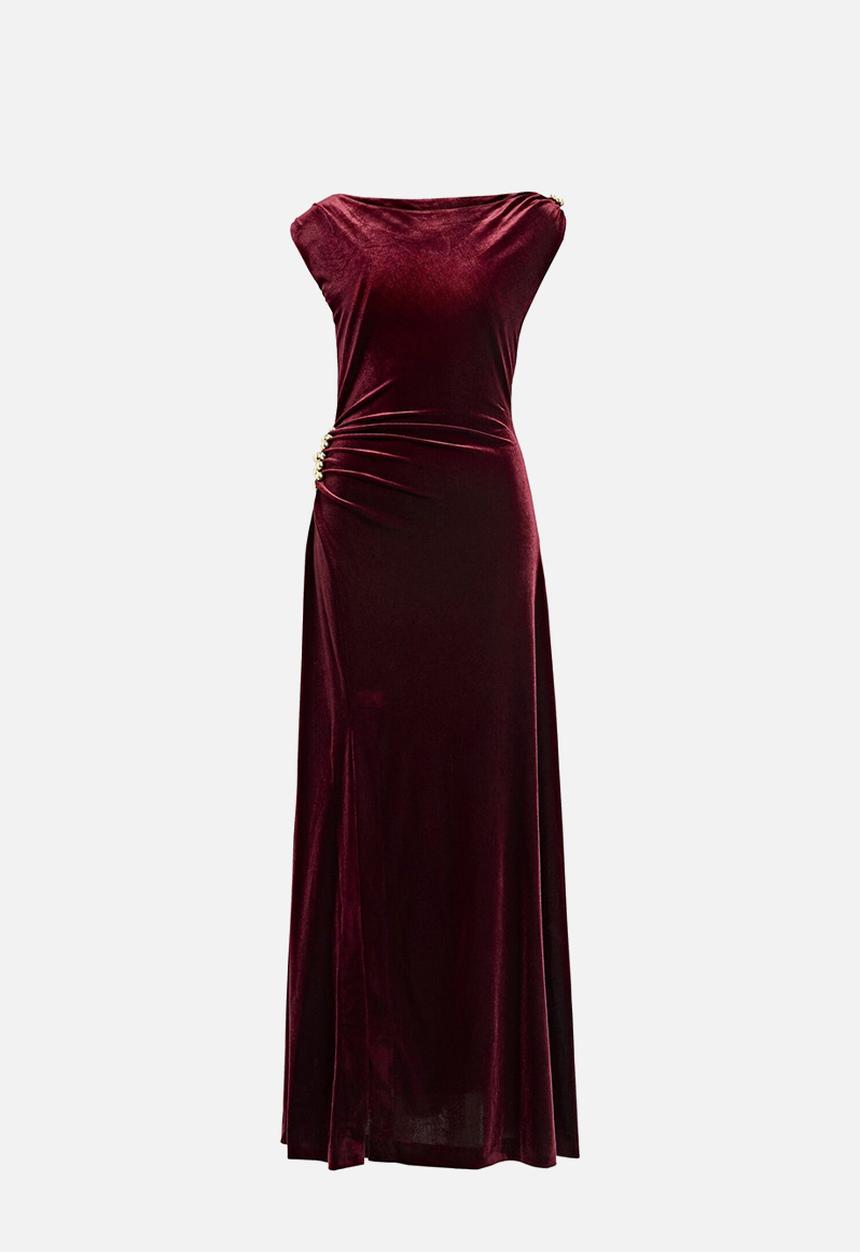 Forever New - Winslet off shoulder velvet dress in berry