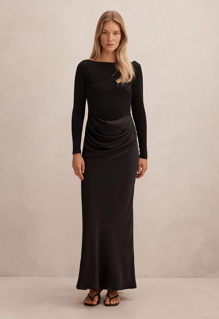 Forever New - Briella Boat Neck Drape Maxi Dress in Black