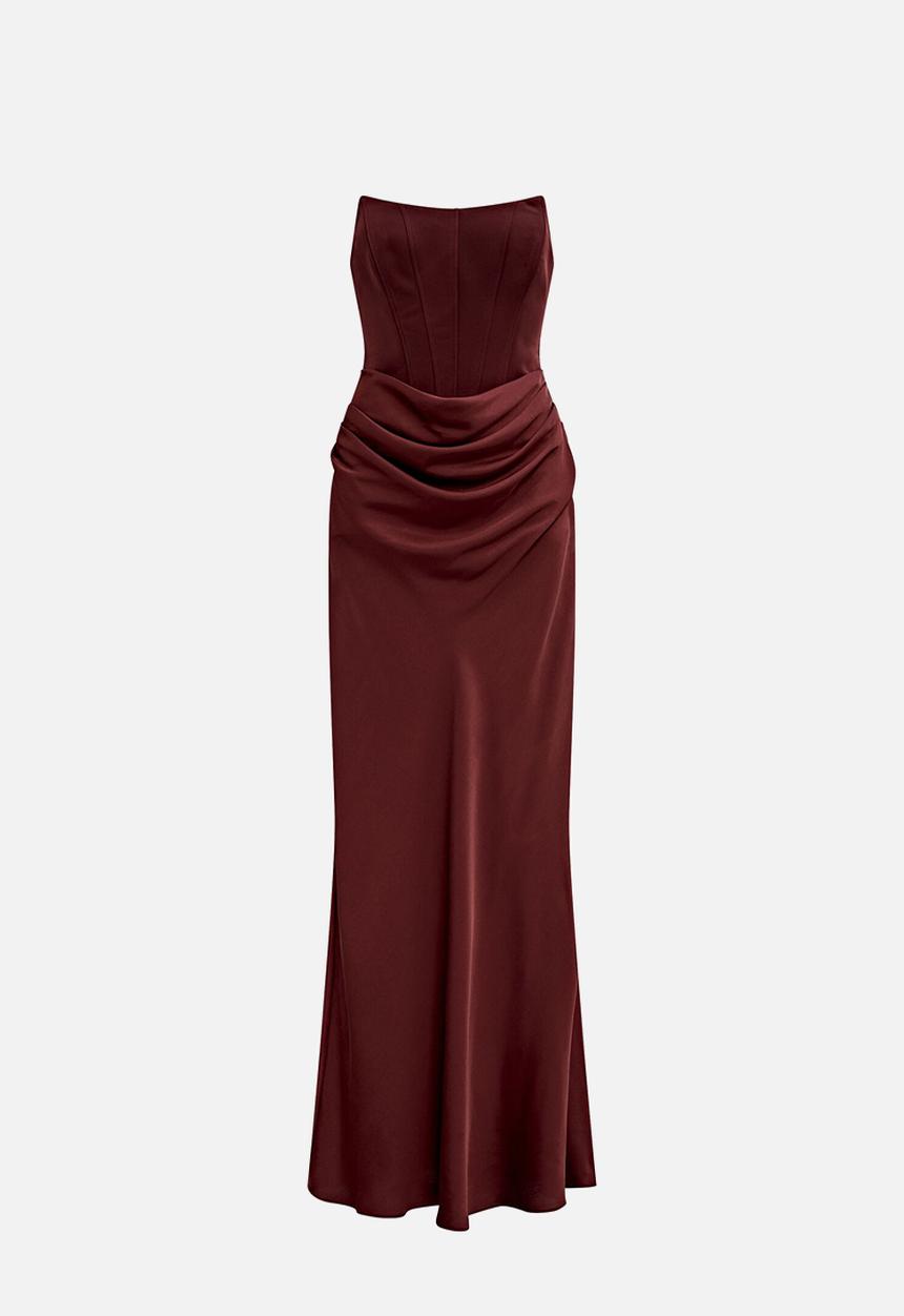 Forever New - Isra drape strapless maxi dress in vintage merlot