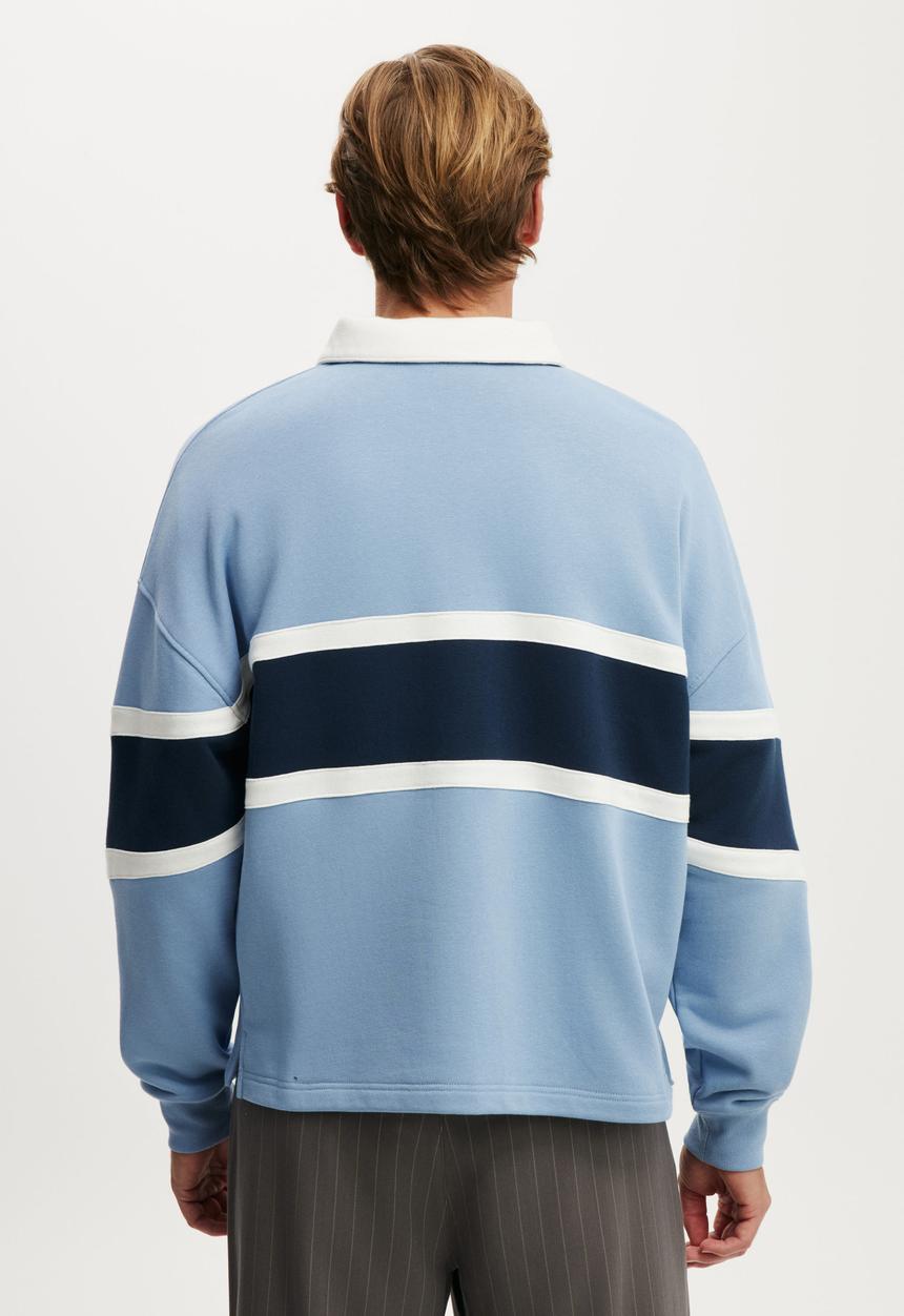 Cotton On - Cropped Fit Graphic Fleece Polo - Riviera Blue/Vintage White/Society