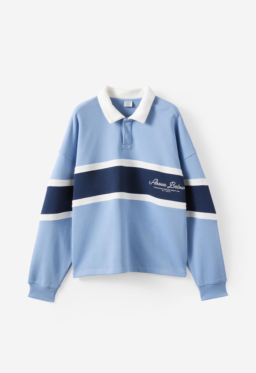 Cotton On - Cropped Fit Graphic Fleece Polo - Riviera Blue/Vintage White/Society