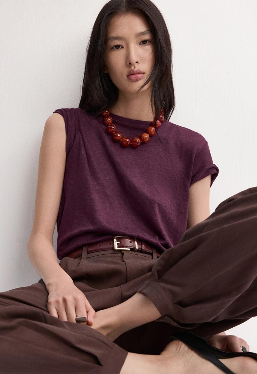 MANGO - T-shirt lina - dark red