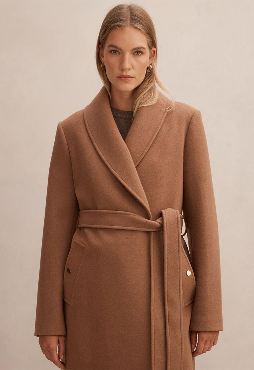 Clarissa Wrap Coat in Dark Camel
