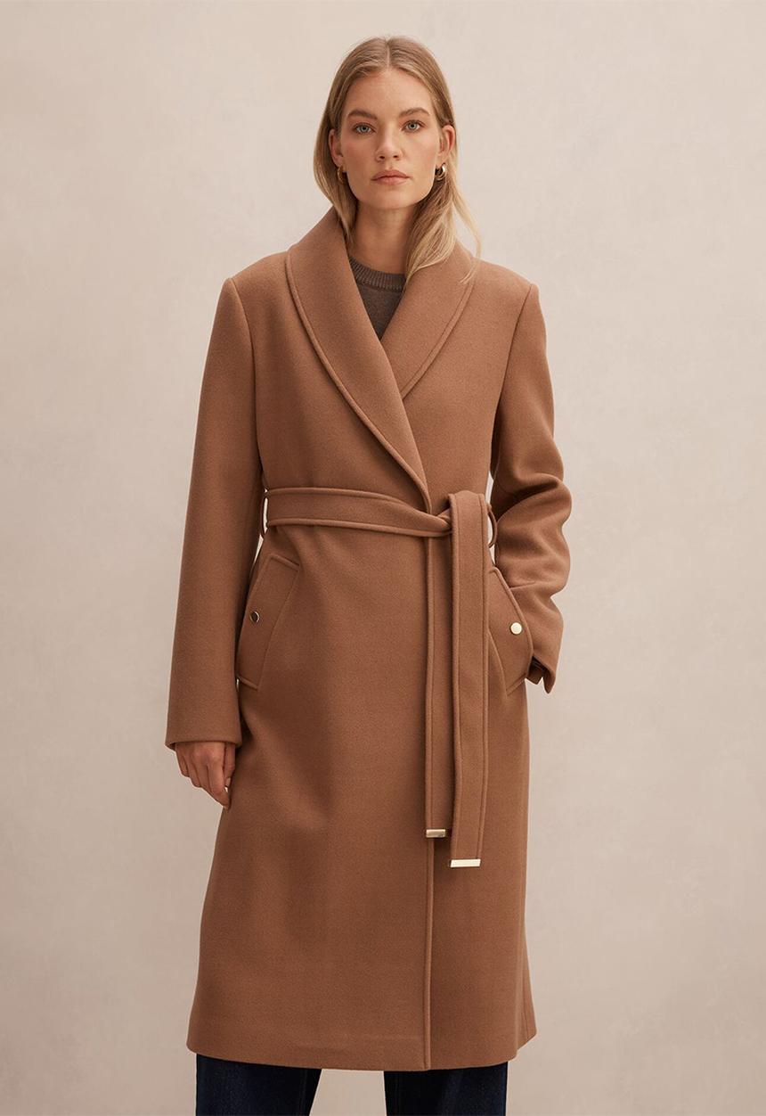 Ameri　CASUAL LIKE CAPA COAT Clarissa Wrap Coat in Dark Camel