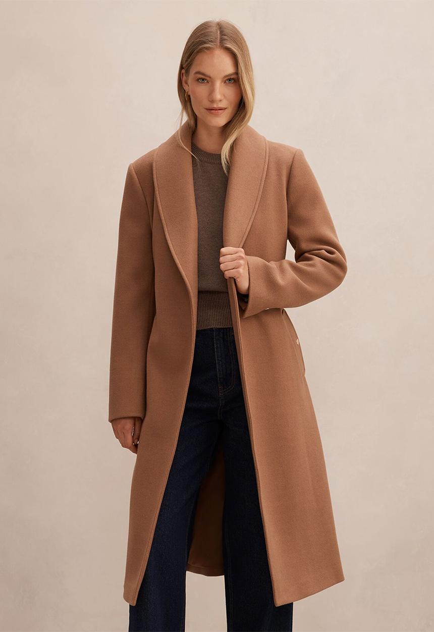 Forever New - Clarissa Wrap Coat in Dark Camel