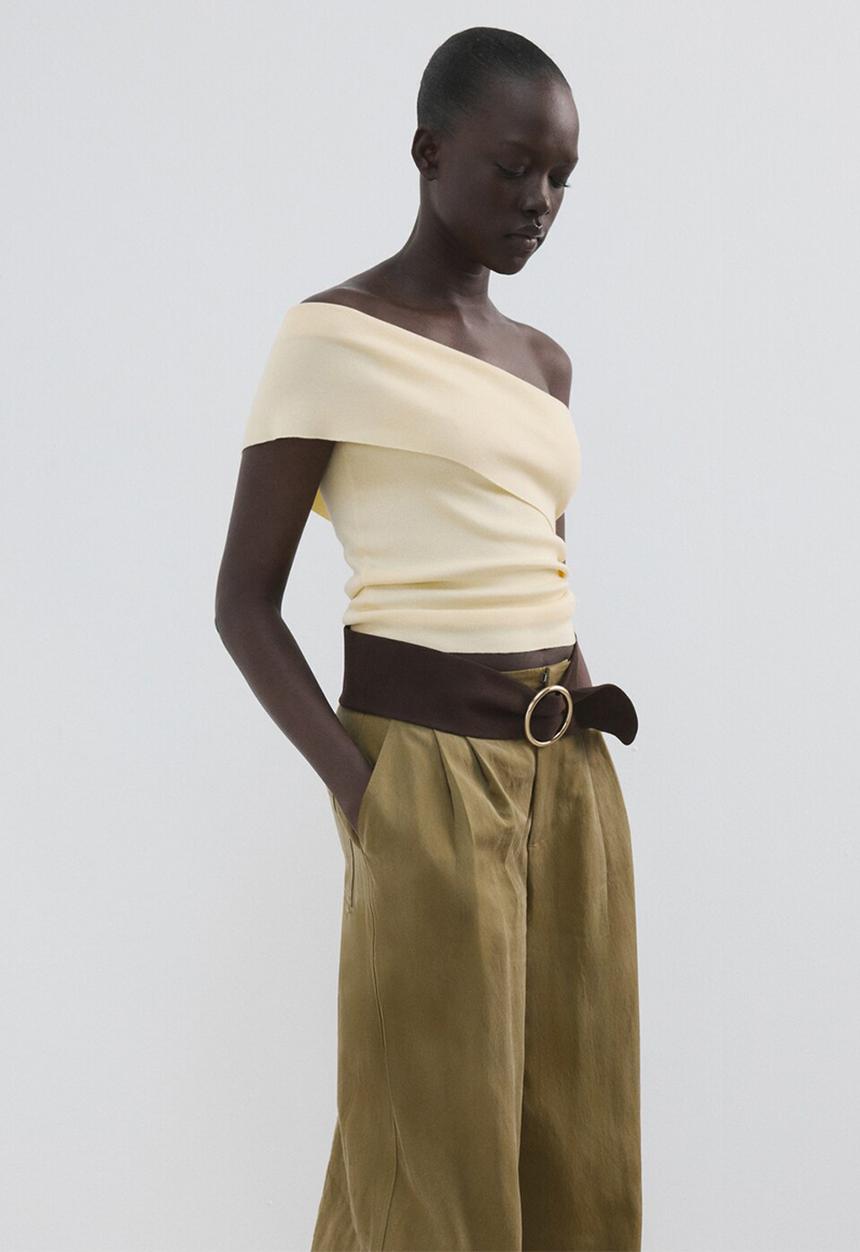 MANGO - Top gabriete - light pastel yellow