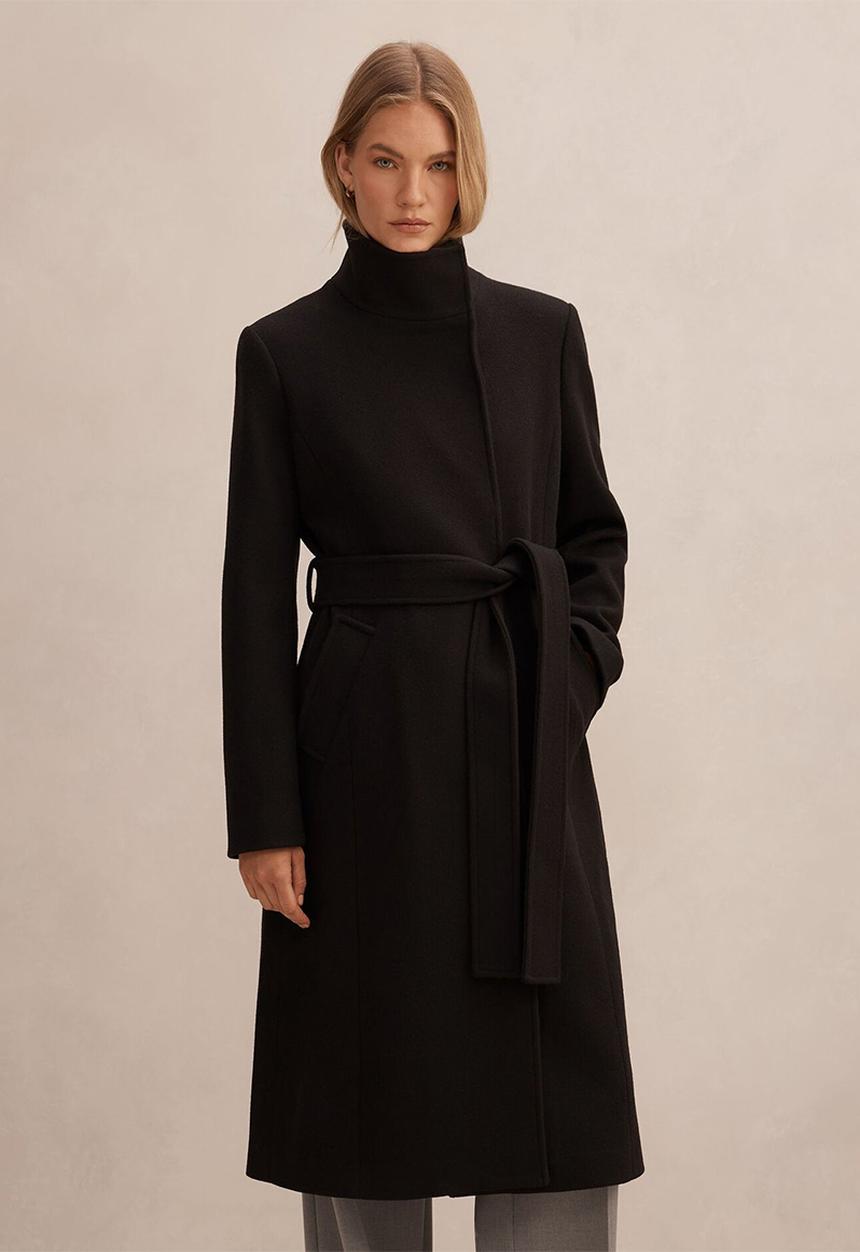 Phoebe Funnel Neck Coat in Black