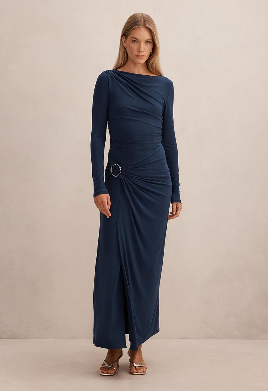 Forever New - Kingsley Hardware Jersey Midi Dress in Evening Navy