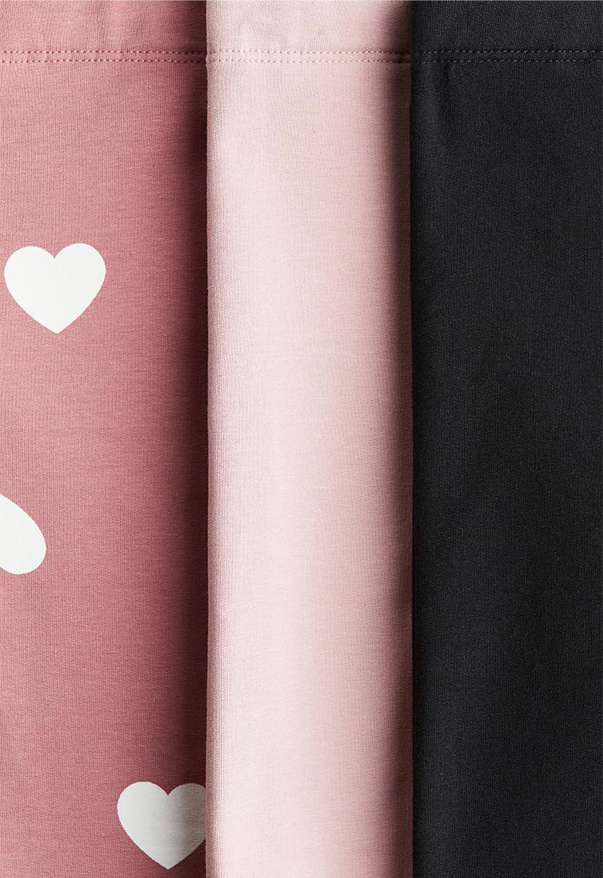 H&M - 3-Pack brushed-inside jersey leggings - dusty pink/hearts