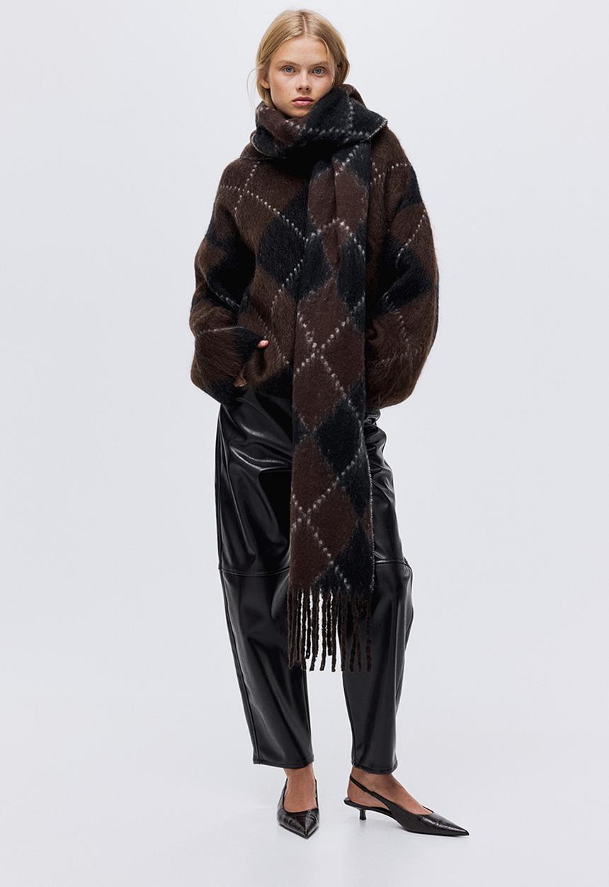 H&M - Fringed scarf - brown/checked