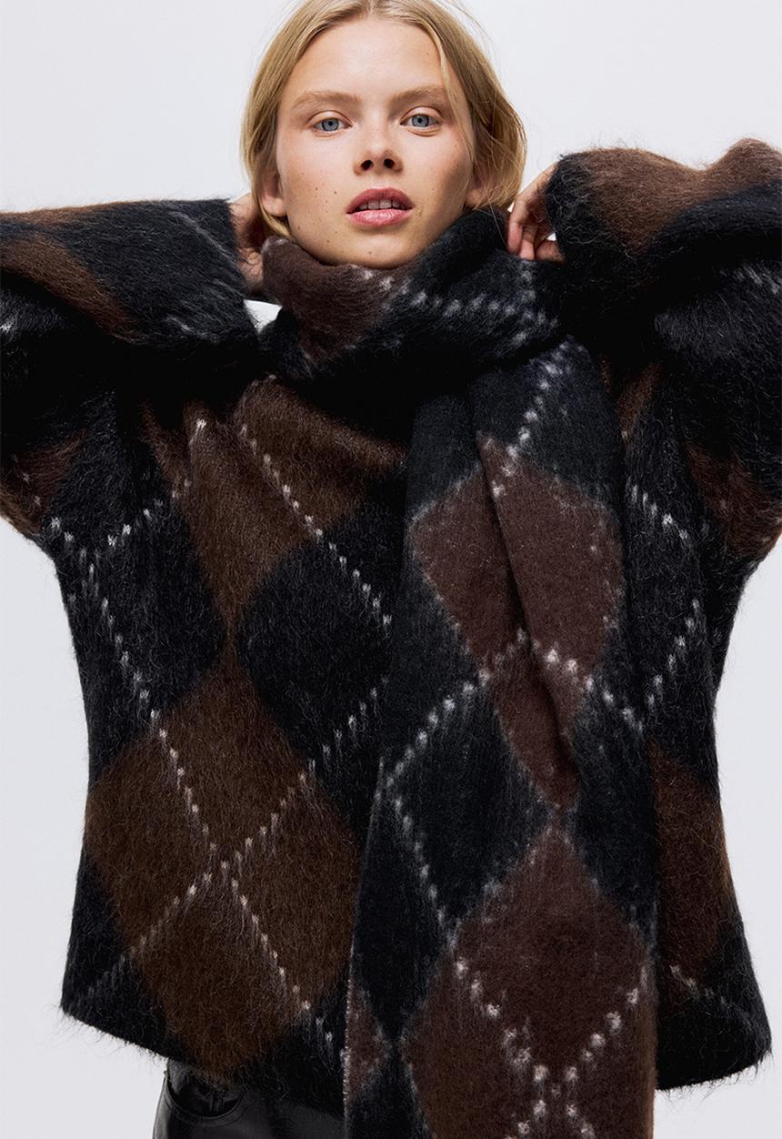 H&M - Fringed scarf - brown/checked