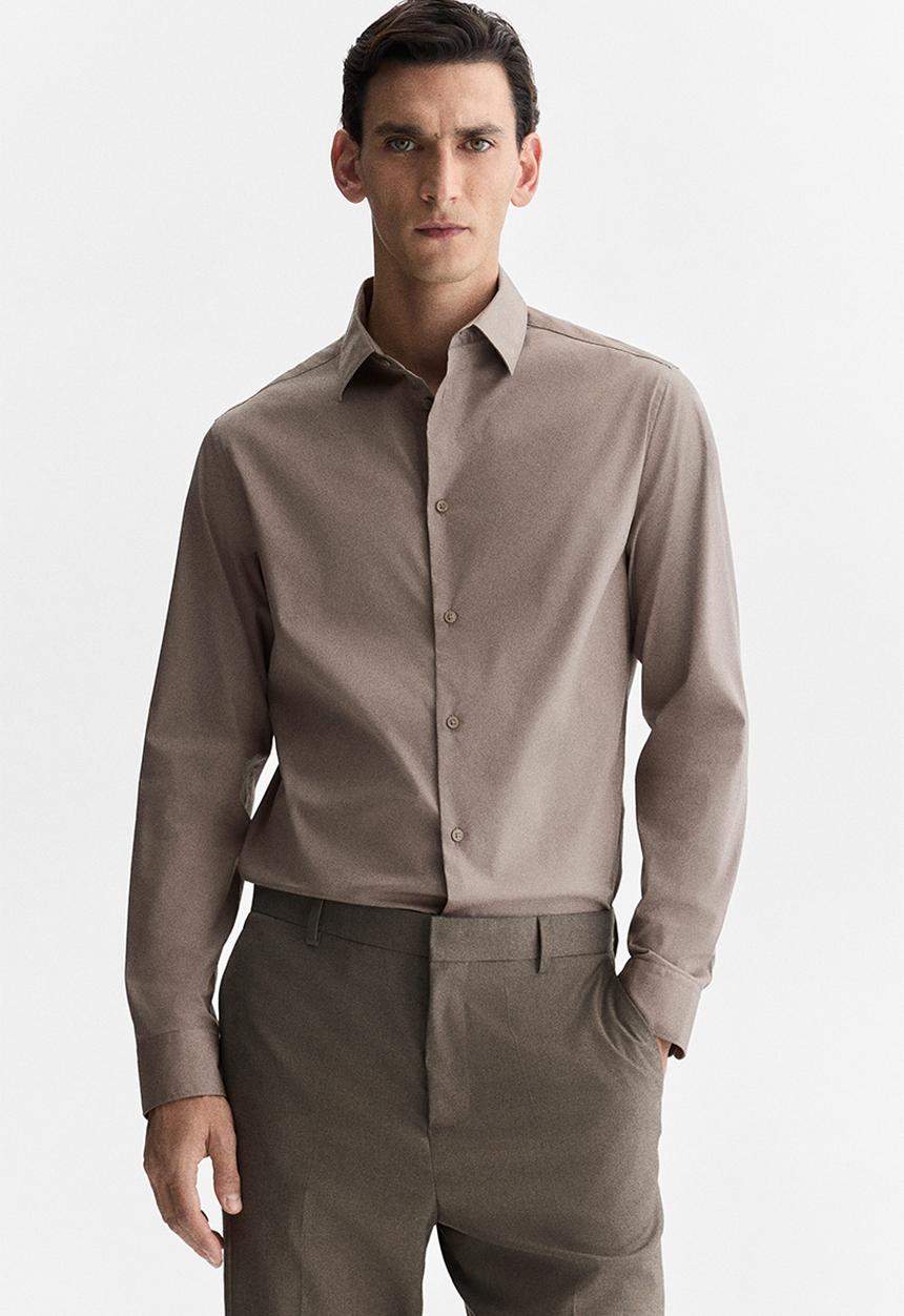 H&M - Slim fit stretch shirt - dark beige