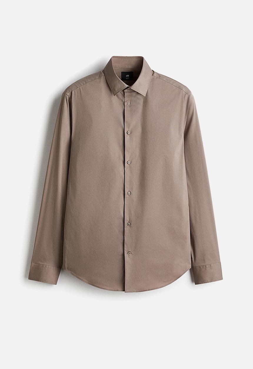 H&M - Slim fit stretch shirt - dark beige