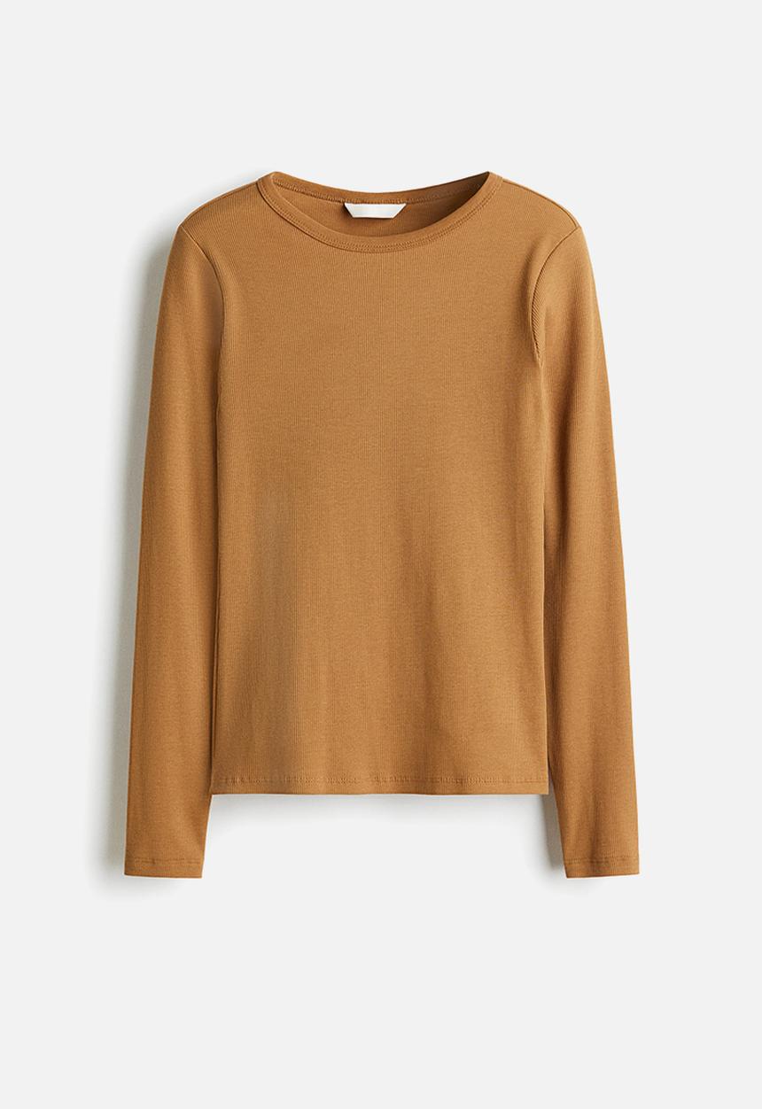 H&M - Ribbed cotton top - light brown
