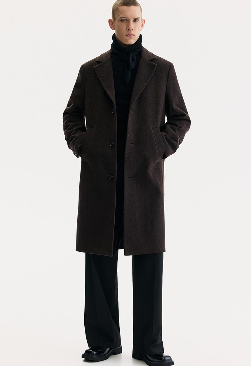 H&M - Single-breasted wool-blend coat - dark brown