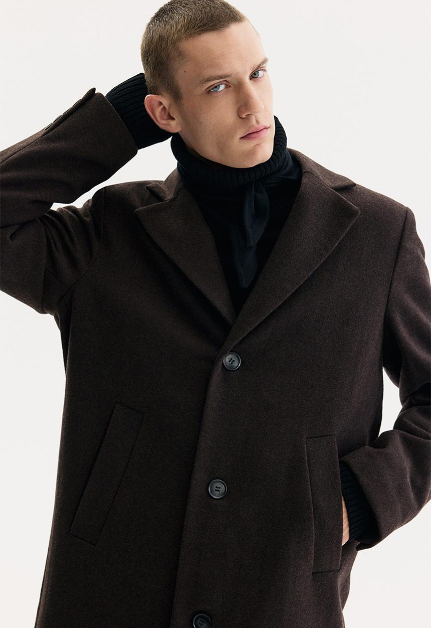 H&M - Single-breasted wool-blend coat - dark brown