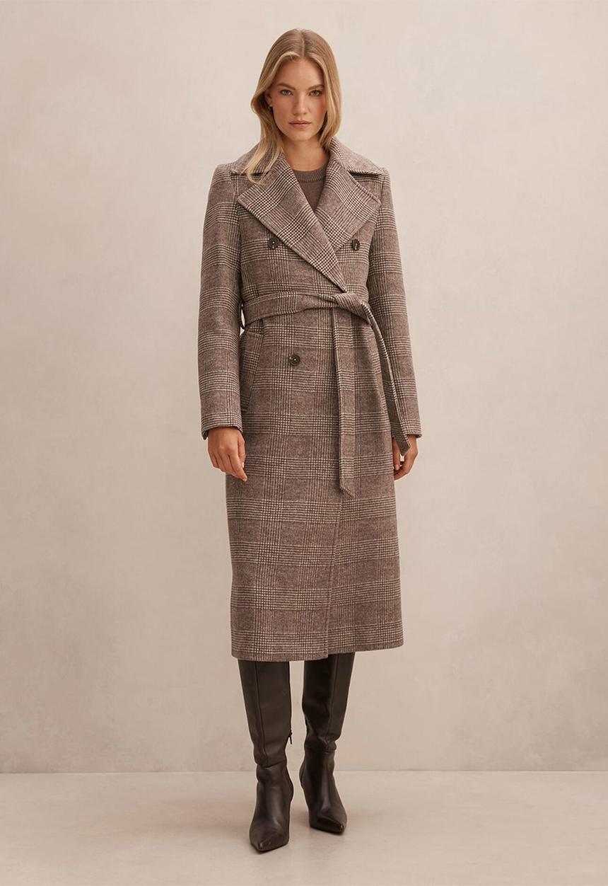 Forever New - Charlie Check Coat in Mid Brown Check Set