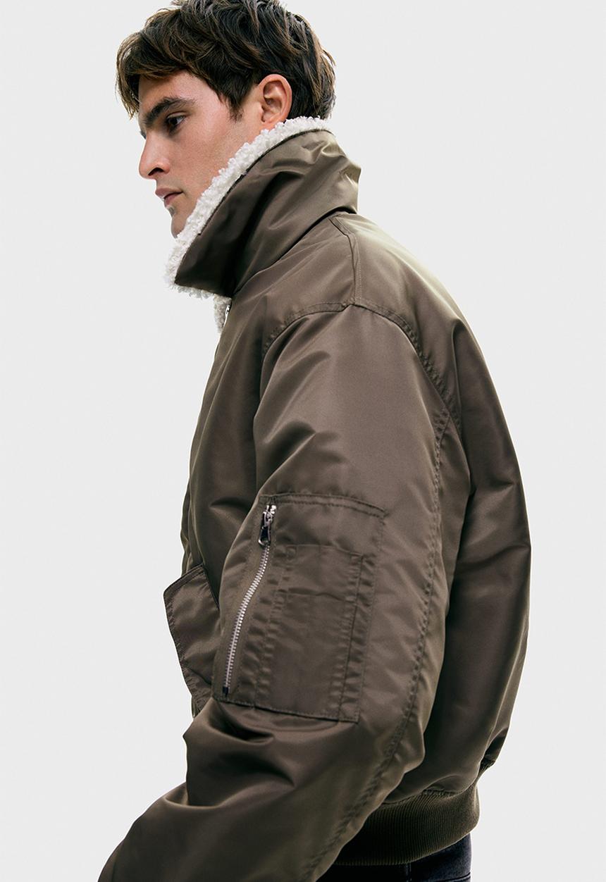 H&M - Loose fit nylon bomber jacket - dark mole