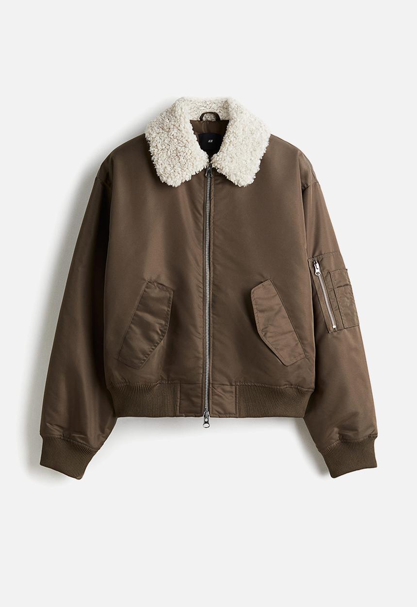 H&M - Loose fit nylon bomber jacket - dark mole